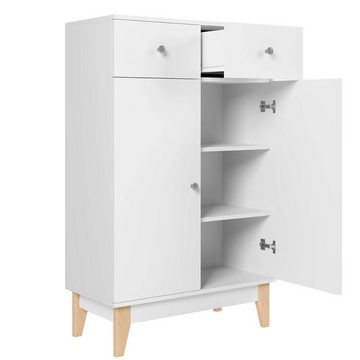 EVERY Sideboard Kommode Highboard Anrichte Küchenschrank Weiß, Breite 75 cm, 2 Schubladen, 3 Fächer, Kippschutz, 120x75x37cm