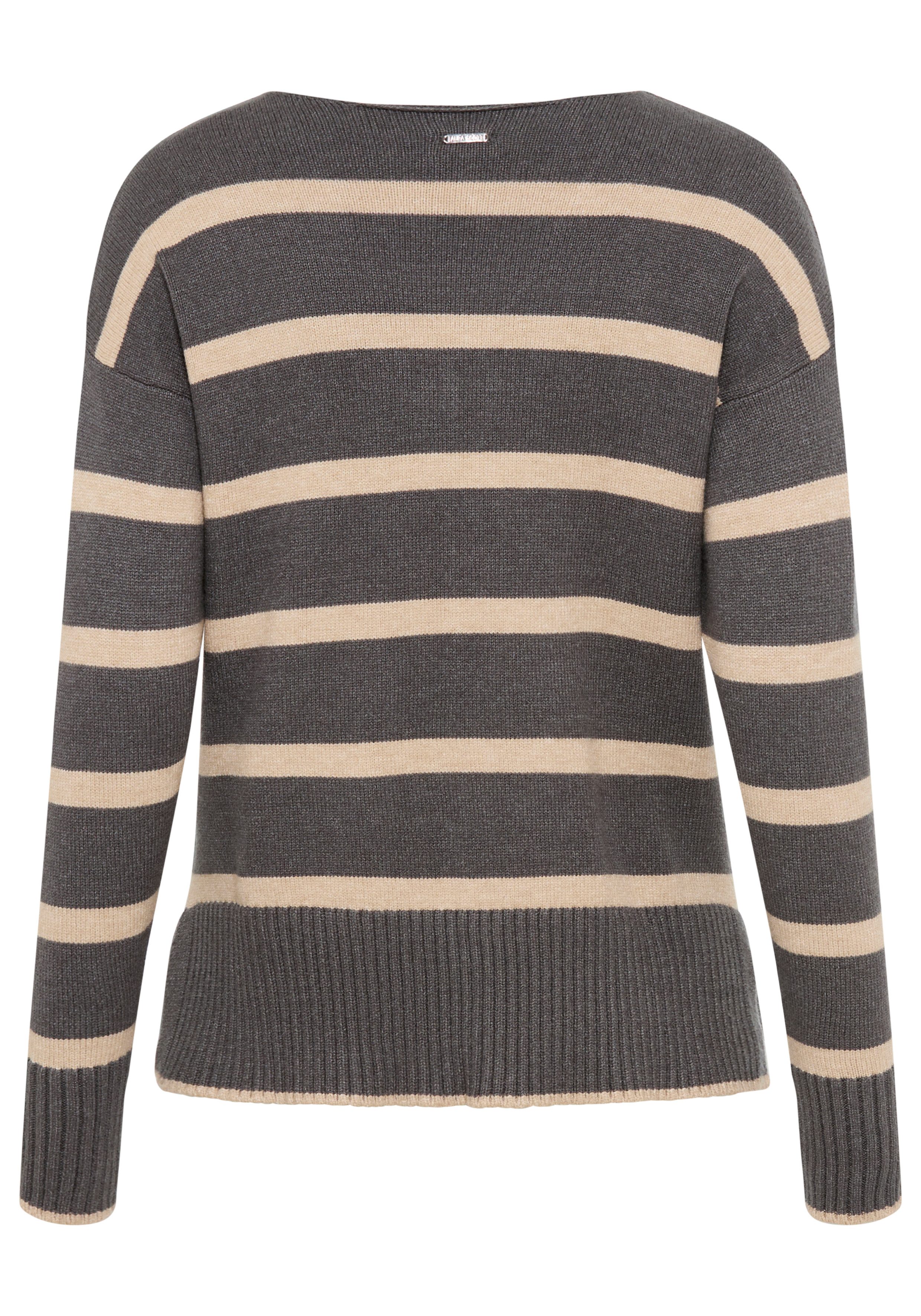 Laura Scott Streifenpullover softer Übergangsstrick mit V-Ausschnitt in lässiger Passform
