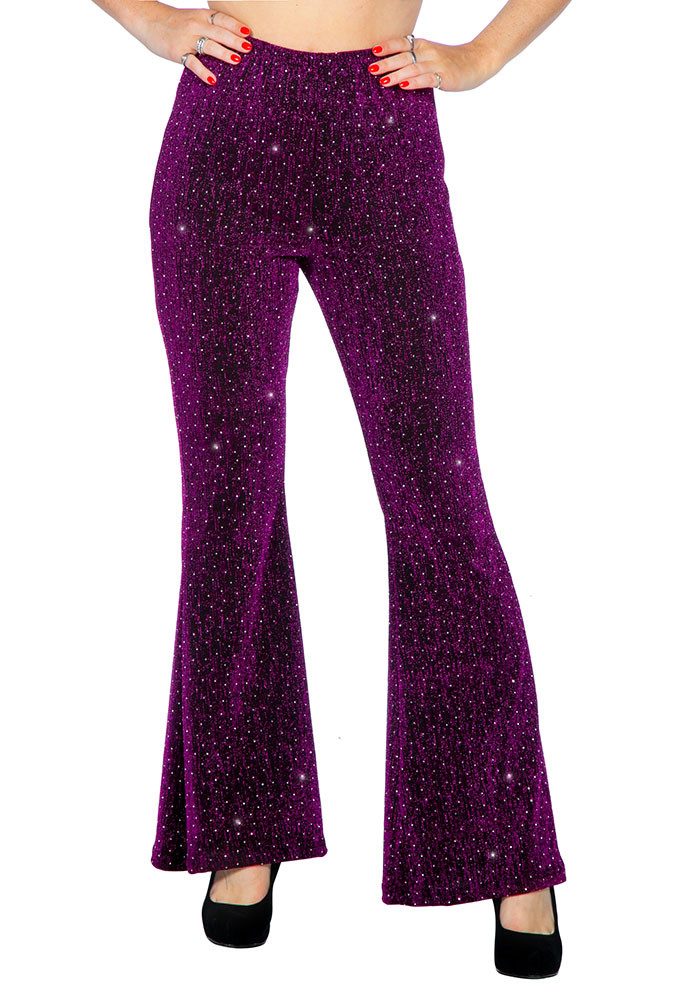 Karneval-Klamotten Kostüm Disco Party Glitzer Schlaghose fuchsia Damenkostüm, Party Hose elegant auffällig für Motto Party Feier Silvester Karneval