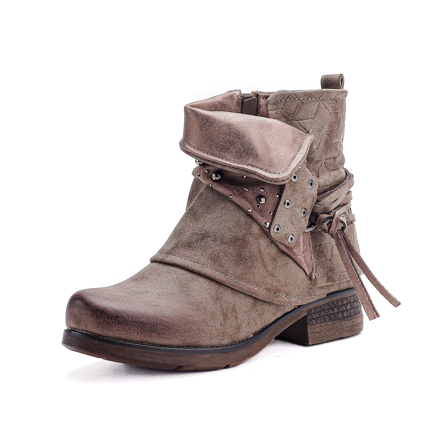 Pogolino ST20 Bikerboots Damen Biker Boots leicht gefüttert Nieten Reißverschluß