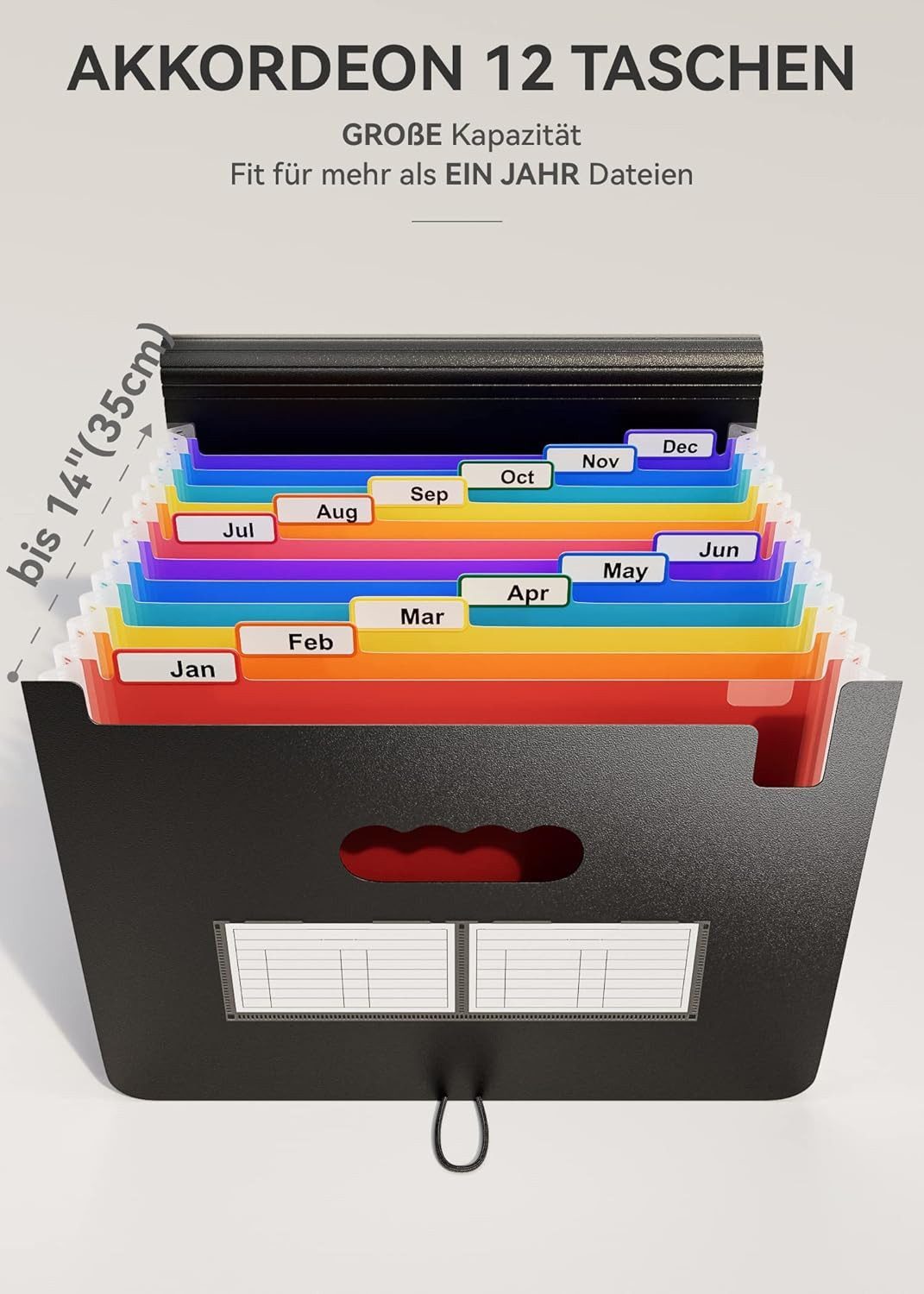 FANNOU Organisationsmappe Ordner A4/Dokumentenmappe, 12 Fächern Sortiermappe Fächermappe Datei Organizer mit Verschlußknopf
