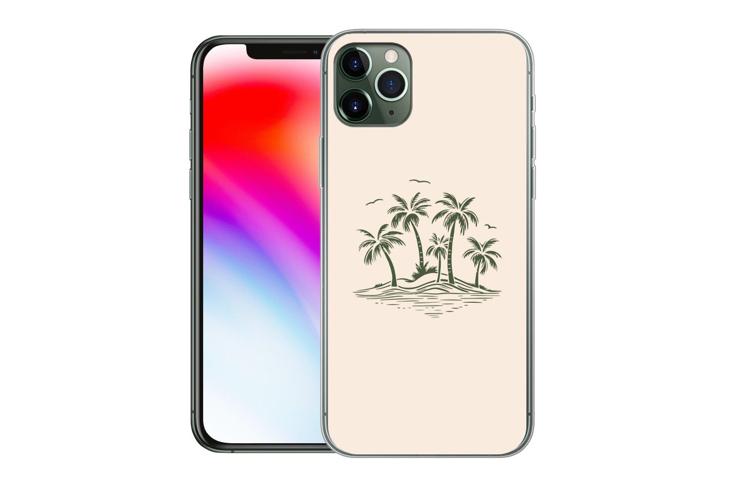 MuchoWow Handyhülle für Apple iPhone 11 Pro Max Palmen - Strand - Beige - Grün - Tropisch, Smartphone-Bumper, Print, Handy Schutzhülle Dünn