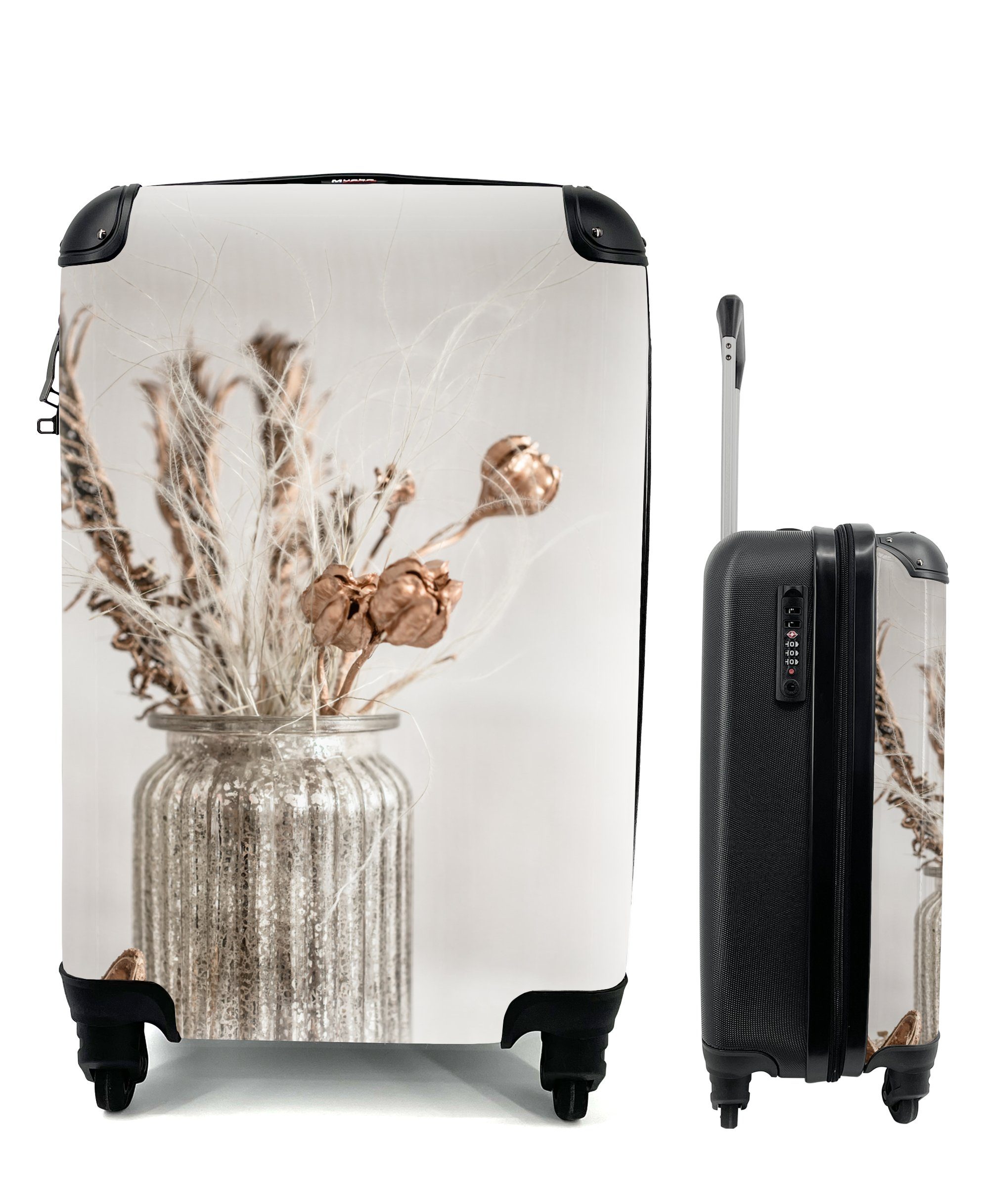 MuchoWow Handgepäckkoffer Getrocknete Blumen - Stilleben - Vase, 4 Rollen, Reisetasche mit rollen, Handgepäck für Ferien, Trolley, Reisekoffer