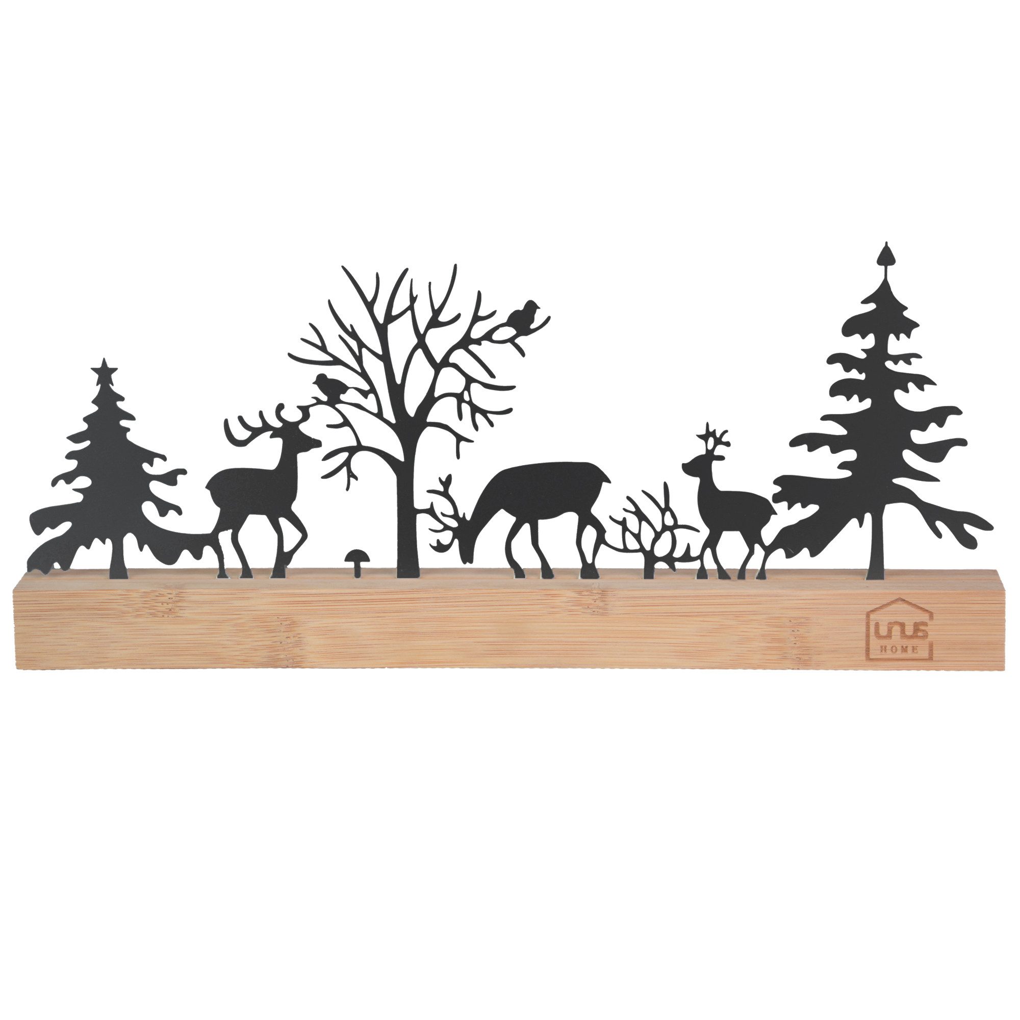 UNUS HOME Dekofigur Aufsteller Wald Silhouette 3 Hirsche Vögel Pilz (schwar günstig online kaufen