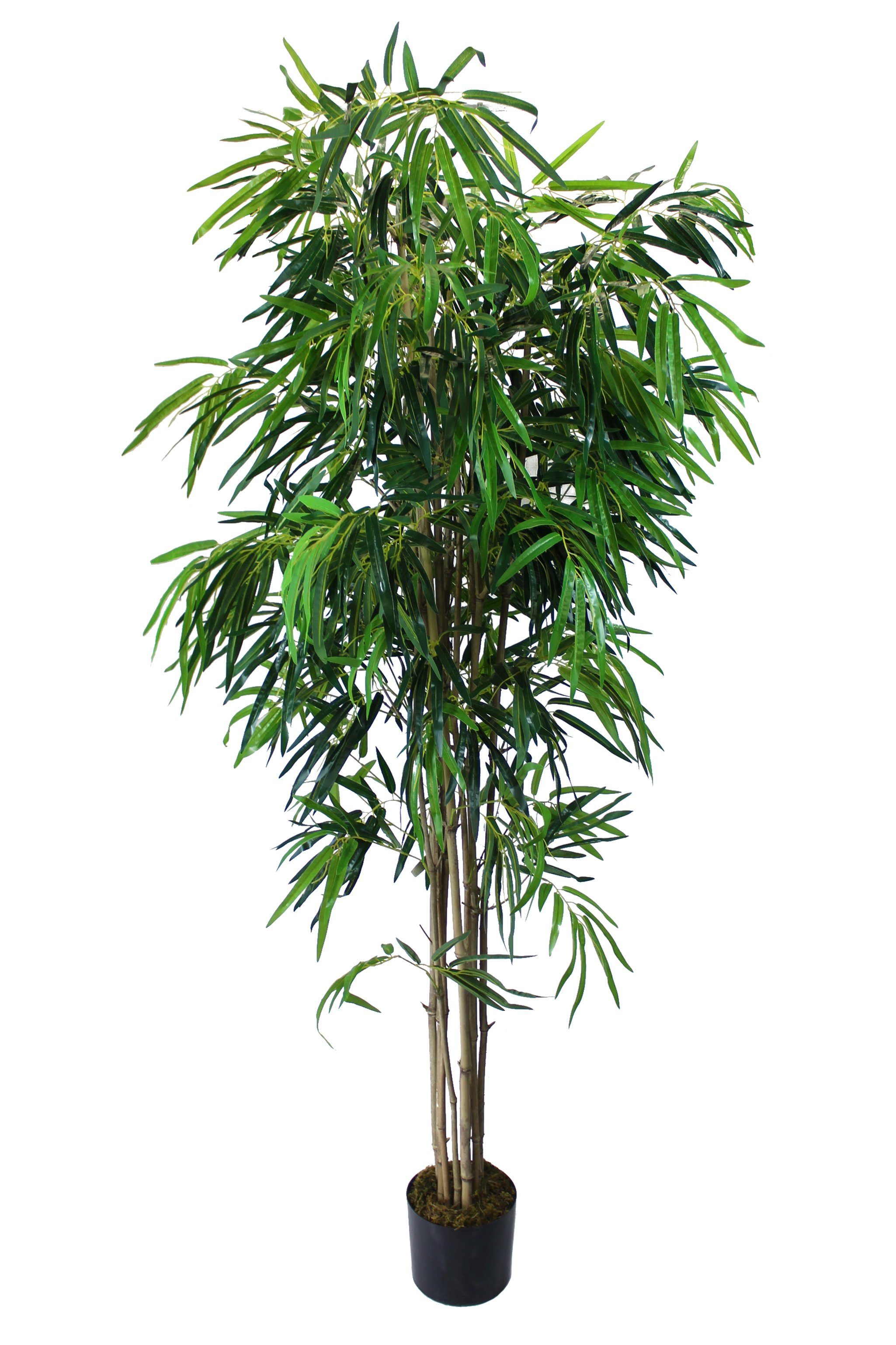 cm, fertig beschwerten Kunstbambus Arnusa, Blätter Deluxe künstlicher im Topf Real-Touch 1400 Kunstpflanze Bambus 190 Höhe Bambus,
