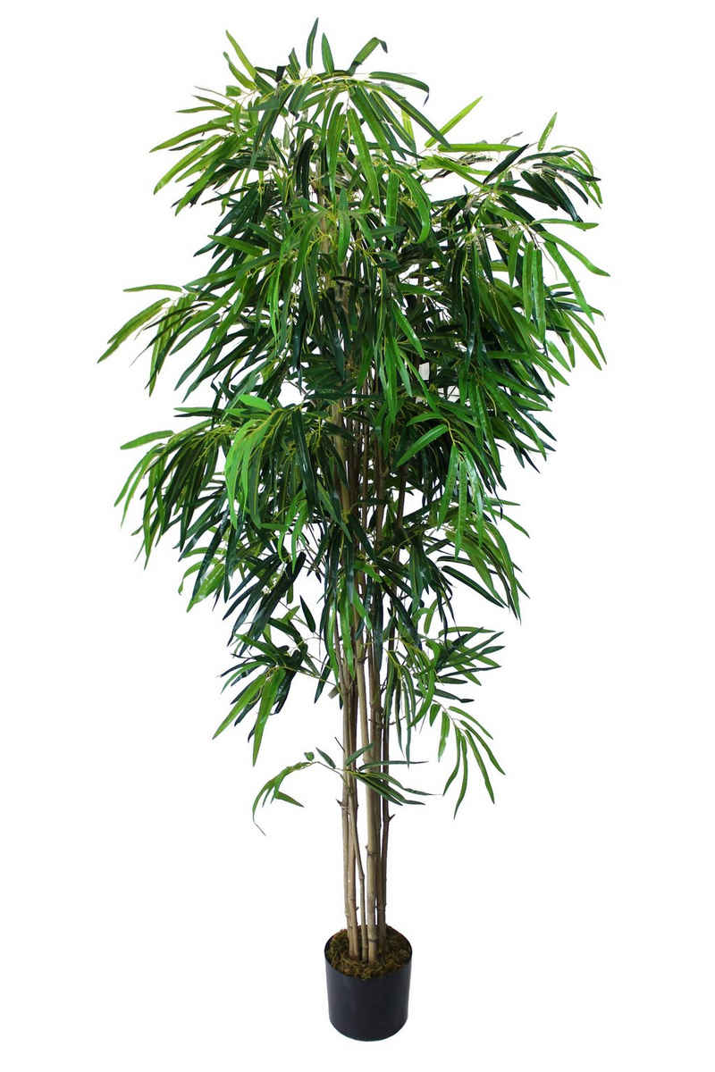 Kunstbambus künstlicher Bambus Deluxe 1400 Blätter Real-Touch Kunstpflanze Bambus, Arnusa, Höhe 190 cm, fertig im beschwerten Topf