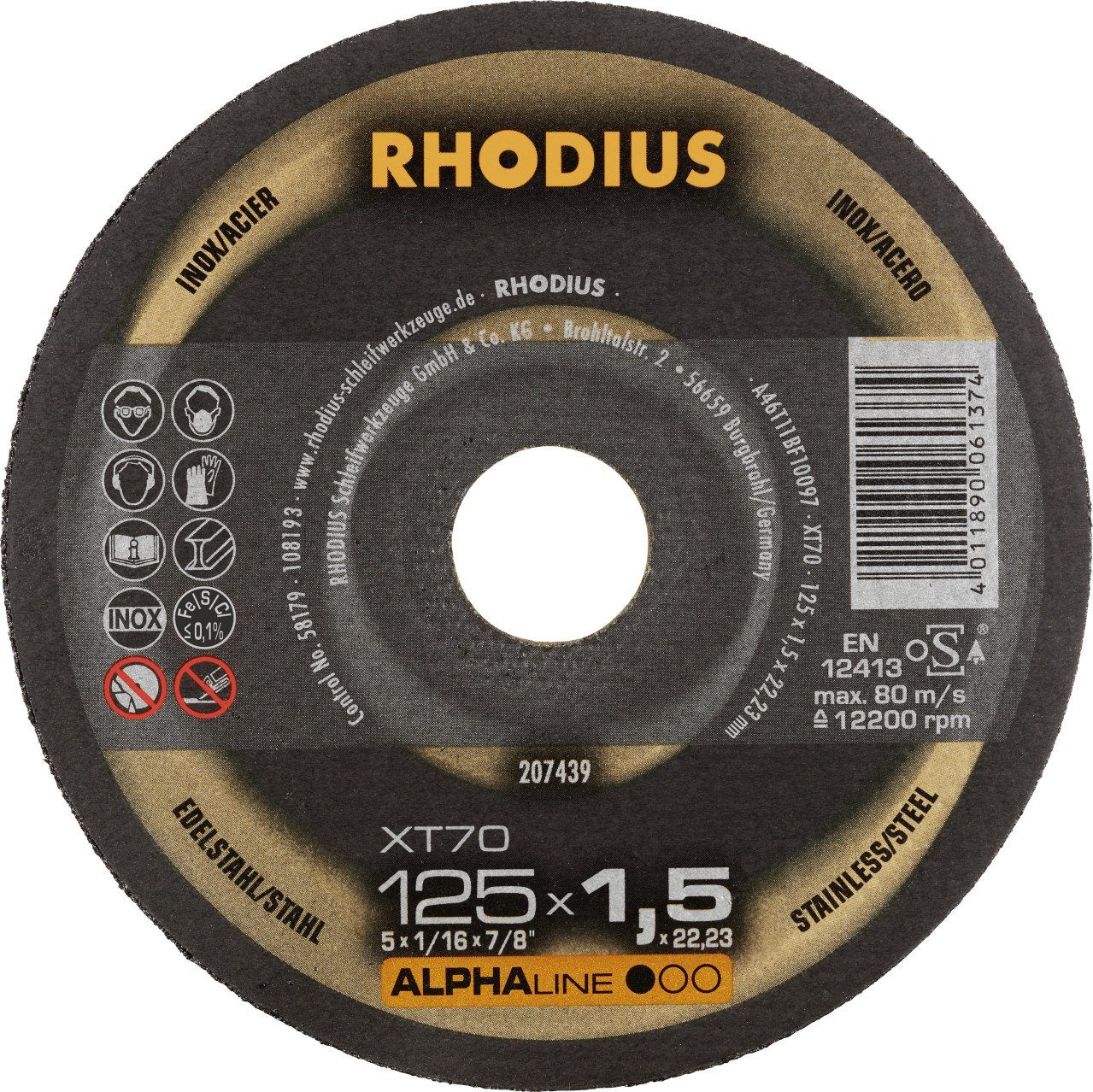 Rhodius Winkelschleifer Rhodius Trennscheibe dünn XT70 Ø 125 mm Bohrung