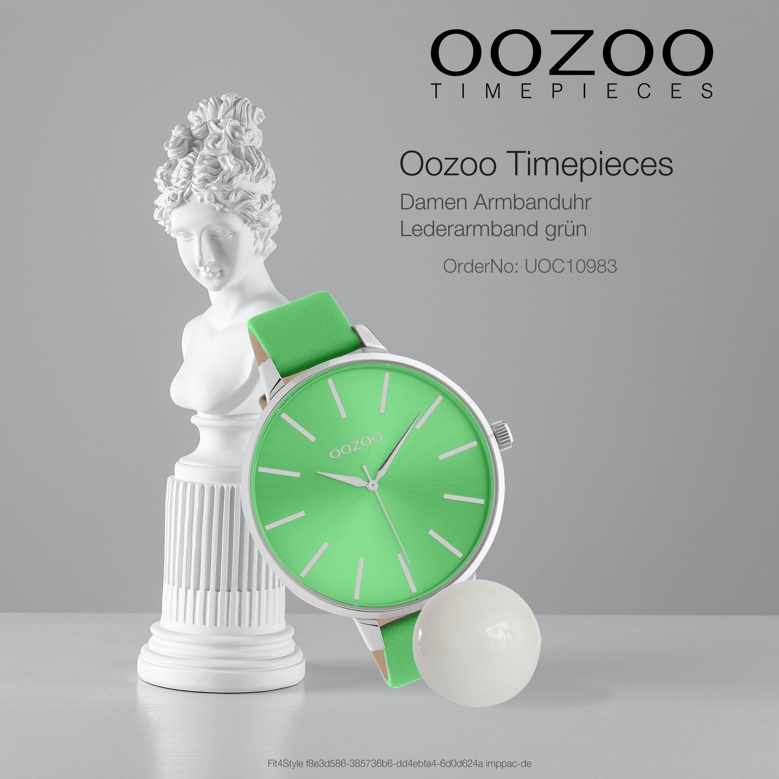 Quarzuhr Oozoo groß Damen Timepieces, Damenuhr Lederarmband, extra rund, Fashion-Style (ca. 48mm) Armbanduhr OOZOO
