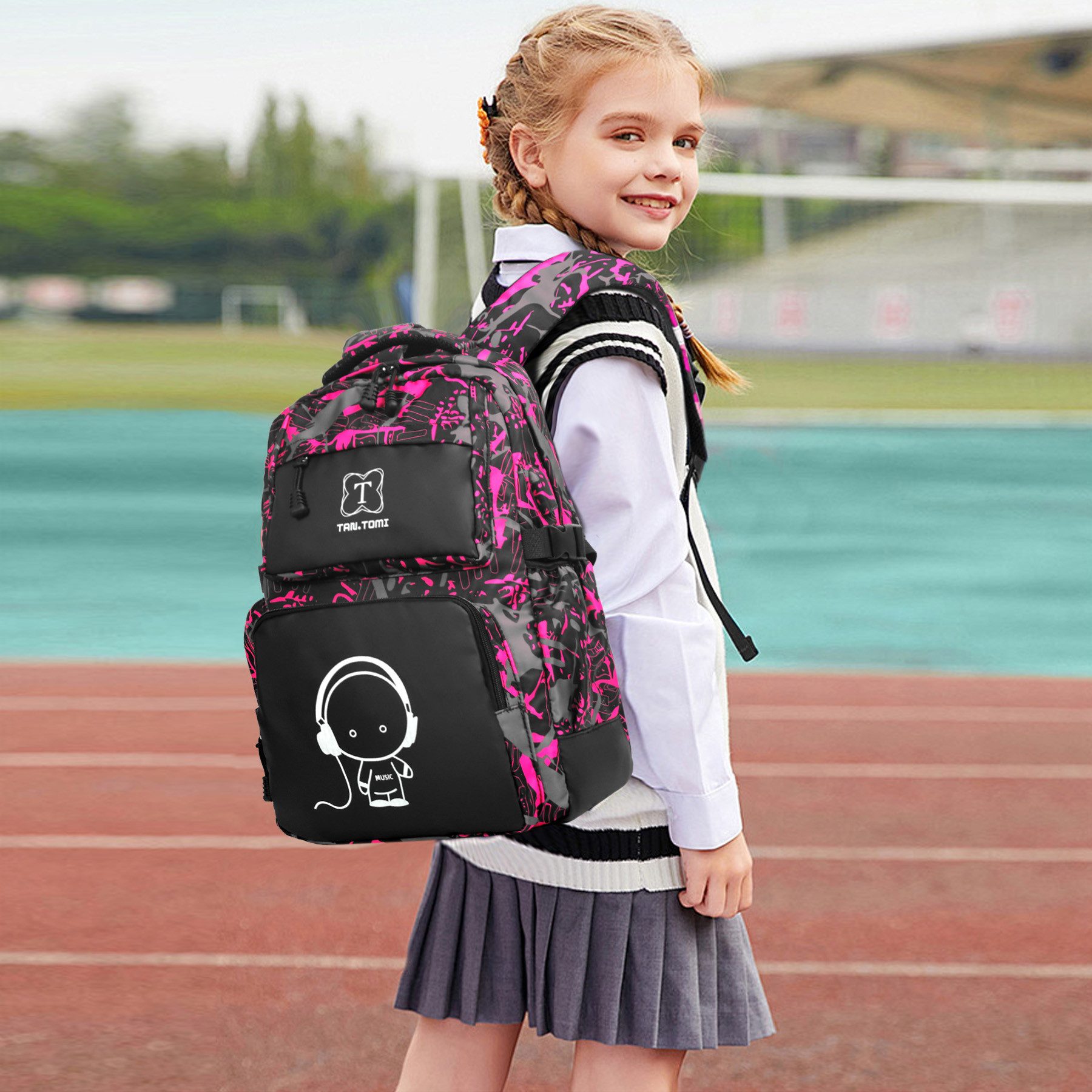 TAN.TOMI Schulrucksack Rucksack Jungen Schulrucksack Mädchen Teenager Jugendliche Daypacks, Kinder Reflektierender Schultasche Outdoor Camping Groß Schulranzen