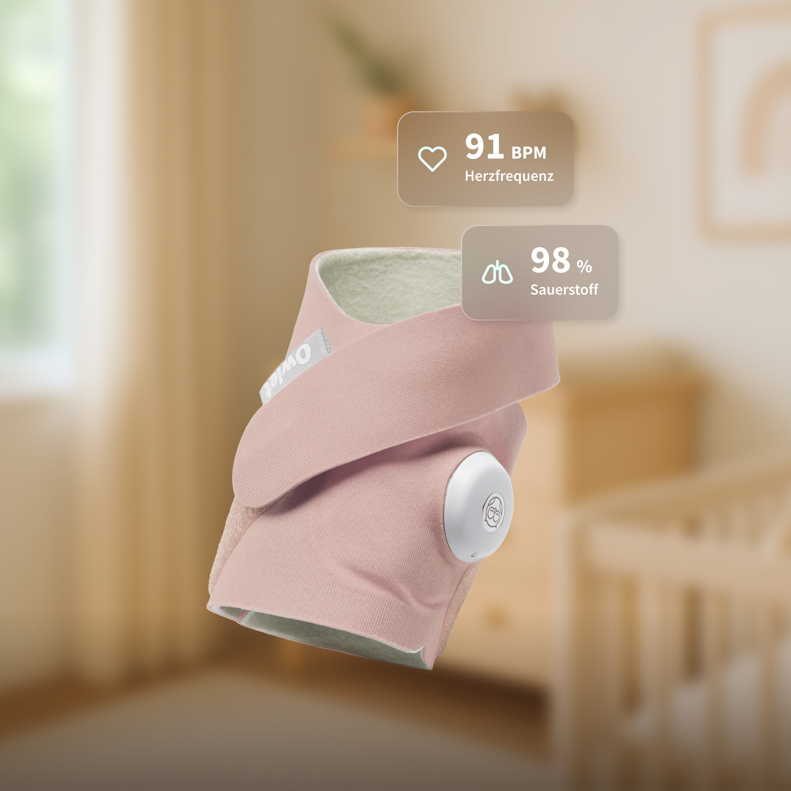 Owlet Baby Care DE Video-Babyphone Owlet Dream Sock - geprüftes zertifiziertes Pulsoximeter, - Herzfrequenz, Sauerstoffsättigung & Schlaftrends via App