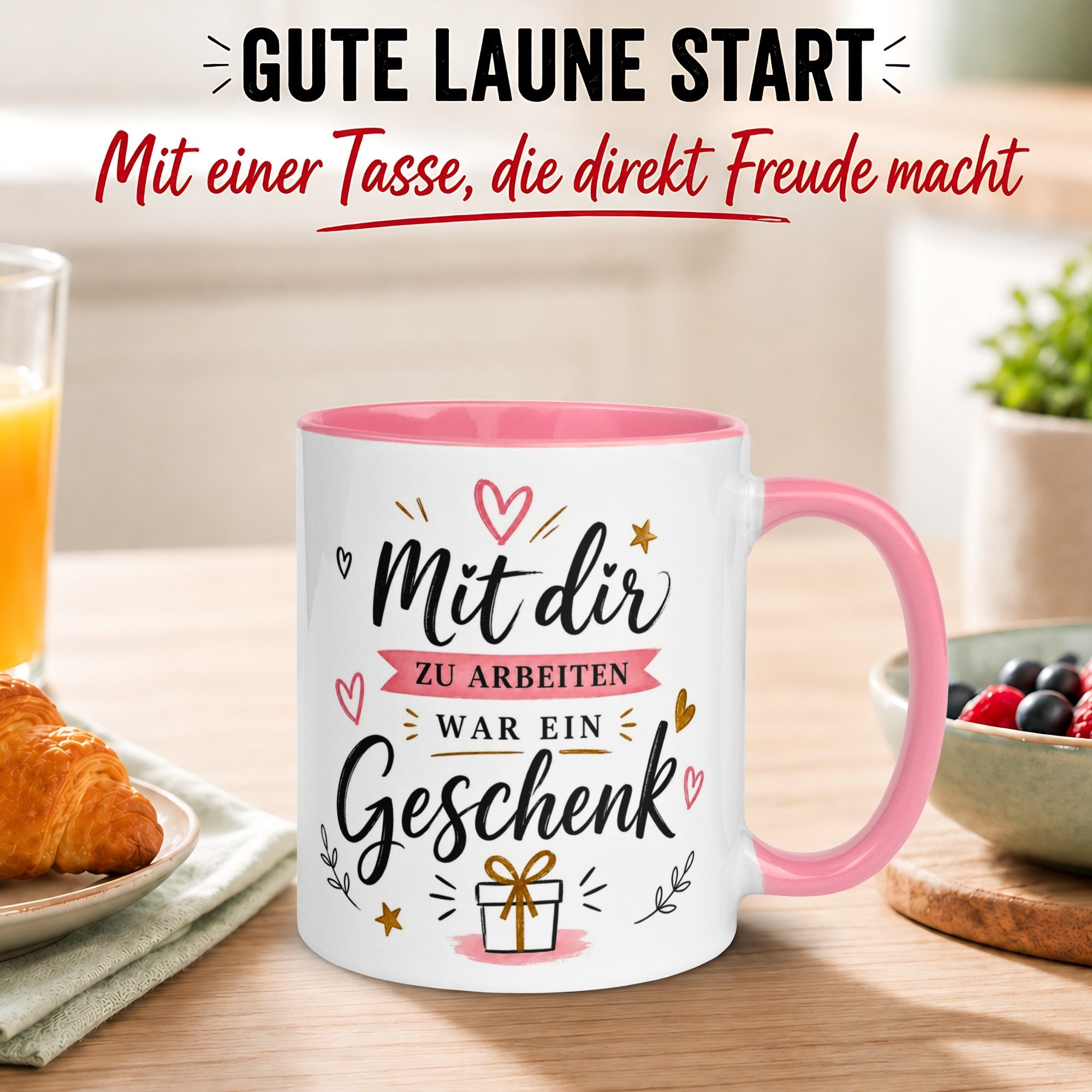 Momentals Tasse Abschiedsgeschenk Kollegin – „Mit dir zu arbeiten war ein Geschenk“, Gratis Versand · Links-&Rechtshänder · Spülmaschinenfest