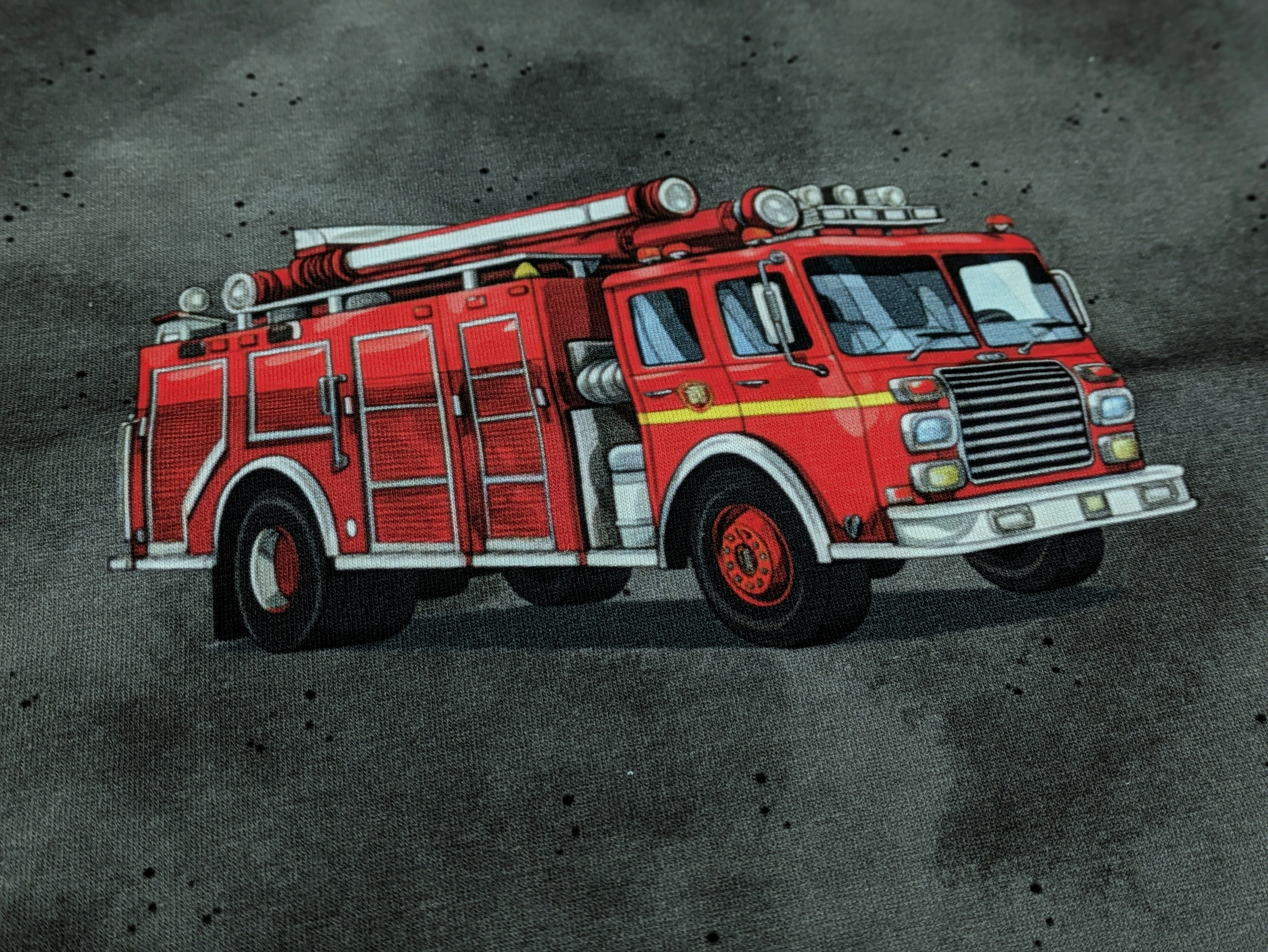 Corileo Stoff EP Baumwolljersey Panel + Kombi Feuerwehr auf Grau Stoff