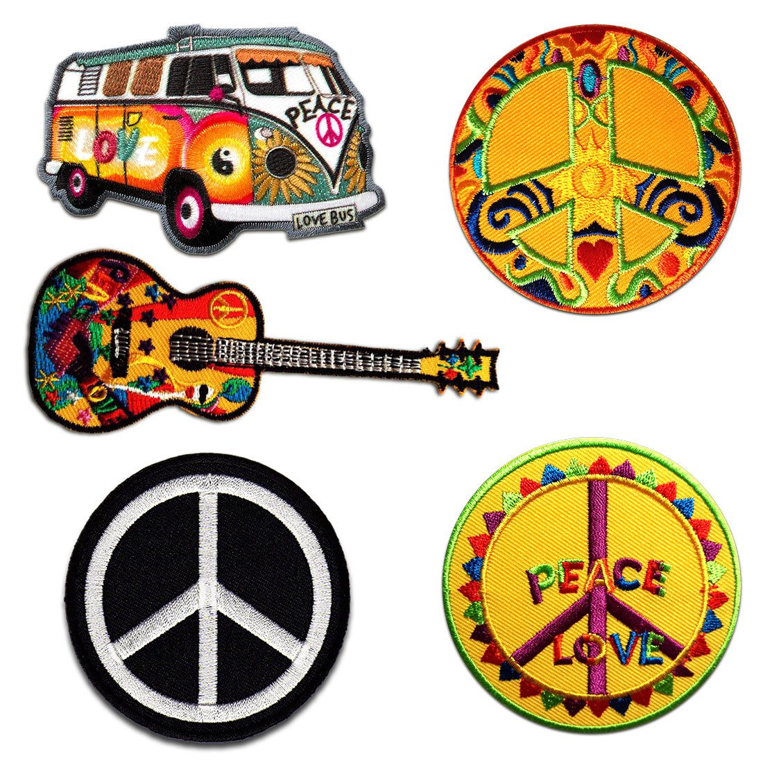 Catch the Patch Aufnäher Bügelbild, Aufbügler, Applikationen, Patches, Flicken, zum aufbügeln, Polyester, Hippie Set 5 Stück 