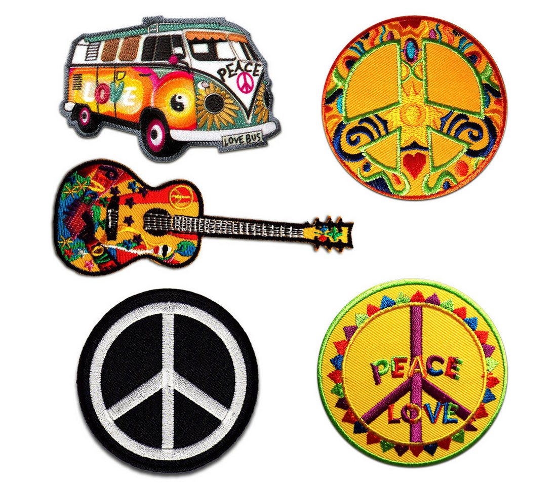 Catch the Patch Aufnäher Bügelbild, Aufbügler, Applikationen, Patches, Flicken, zum aufbügeln, Polyester, Hippie Set 5 Stück
