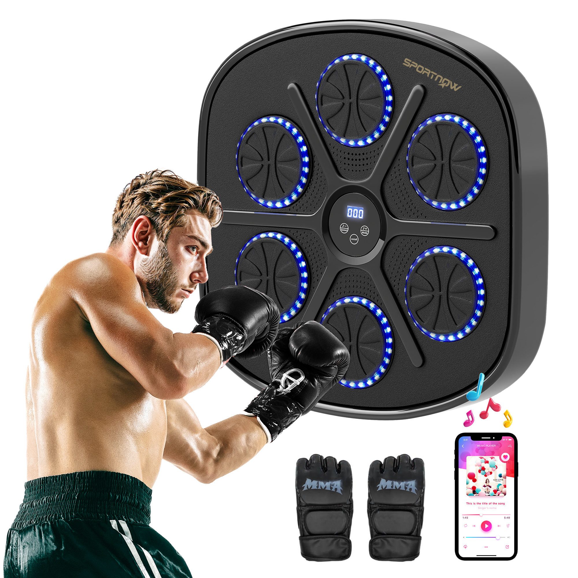 Boxsack Music Boxing Machine mit LED-Leuchten, Musik