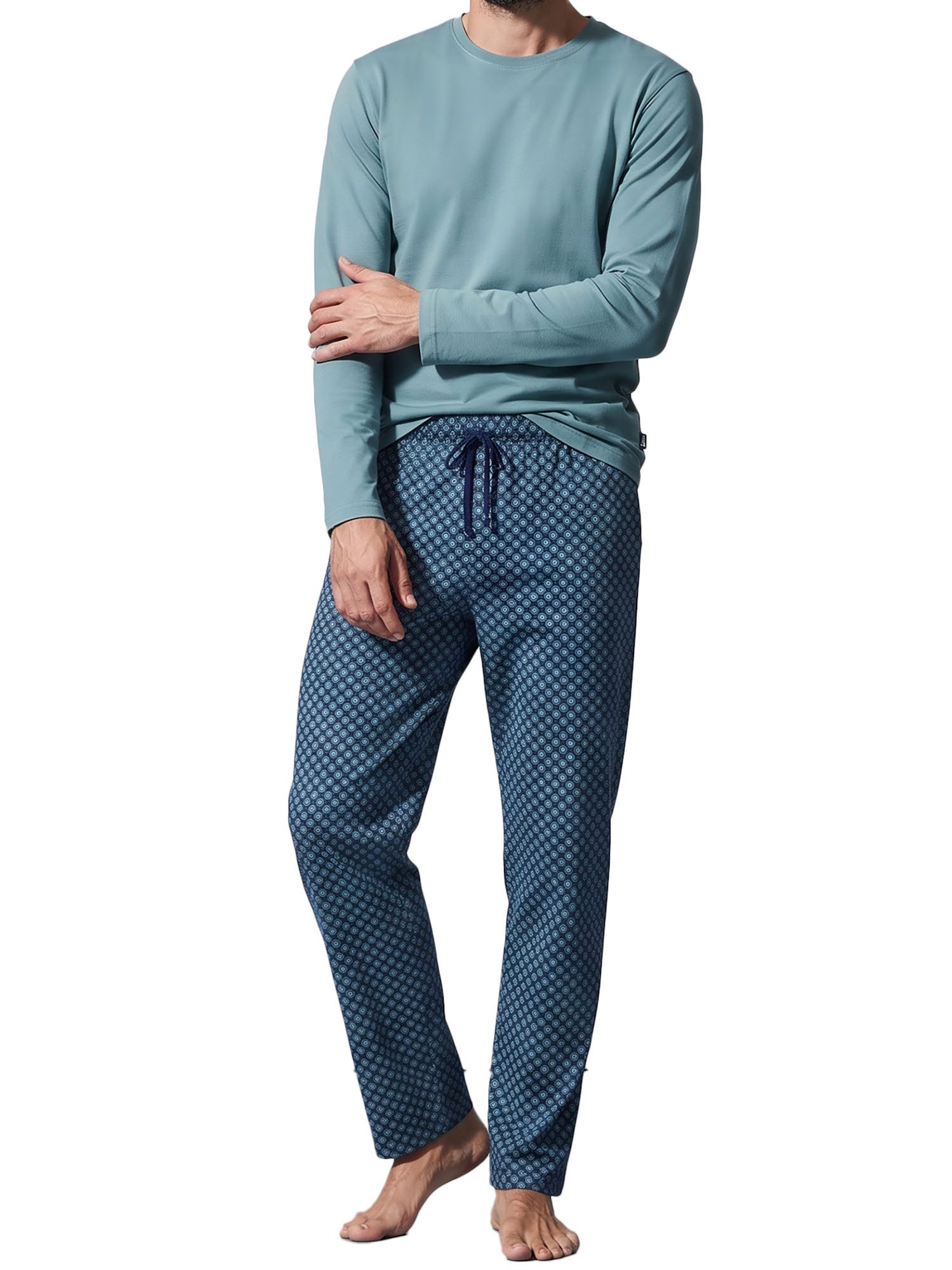 Ammann Pyjama Herren Langarm Shirt, Lange Hose Night & Relax (Packung, 1 tlg) reine Baumwolle, atmungsaktiv, Nachtwäsche und Homewear Set