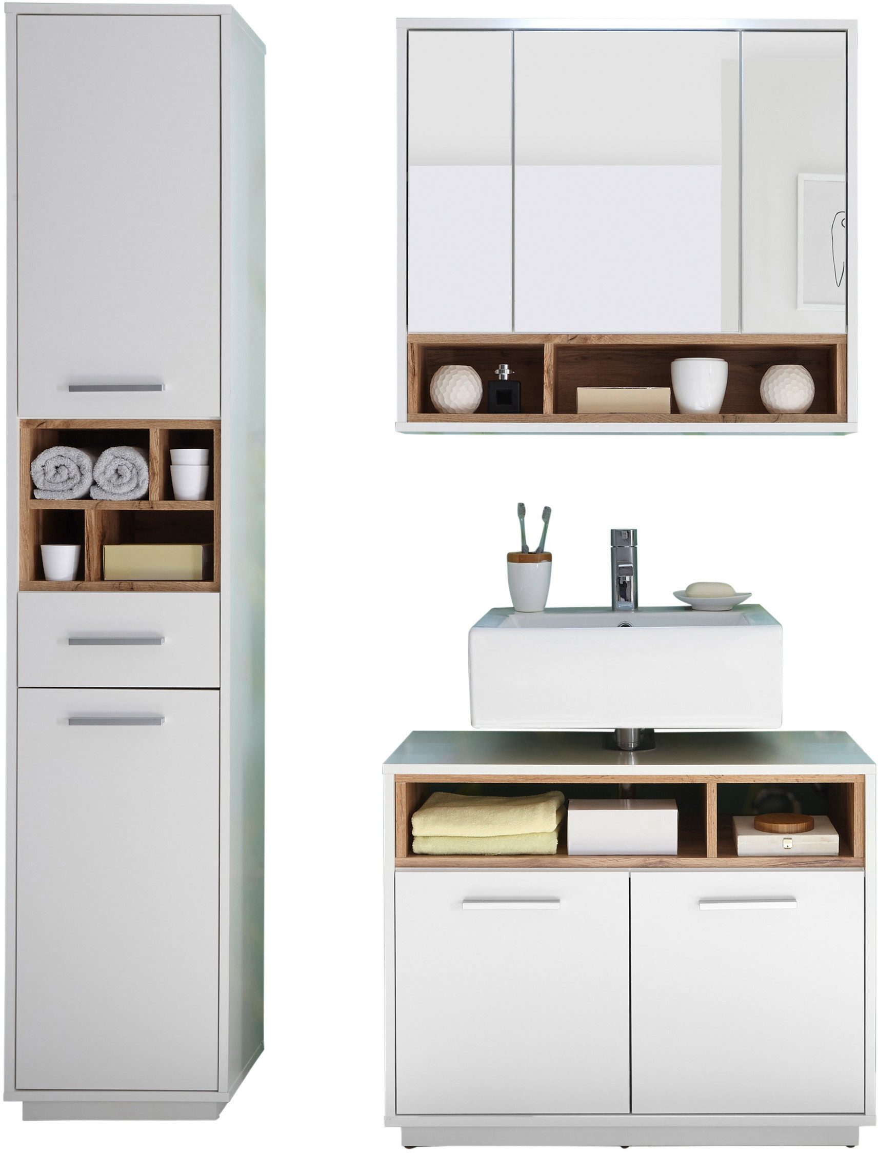 BASIC by Balculina Badmöbel-Set Mila, Badezimmerset BxHxT 118x191x40 cm, (3-St), Breite 118 cm,Badezimmerset 3-tlg, FSC-Mix 70%