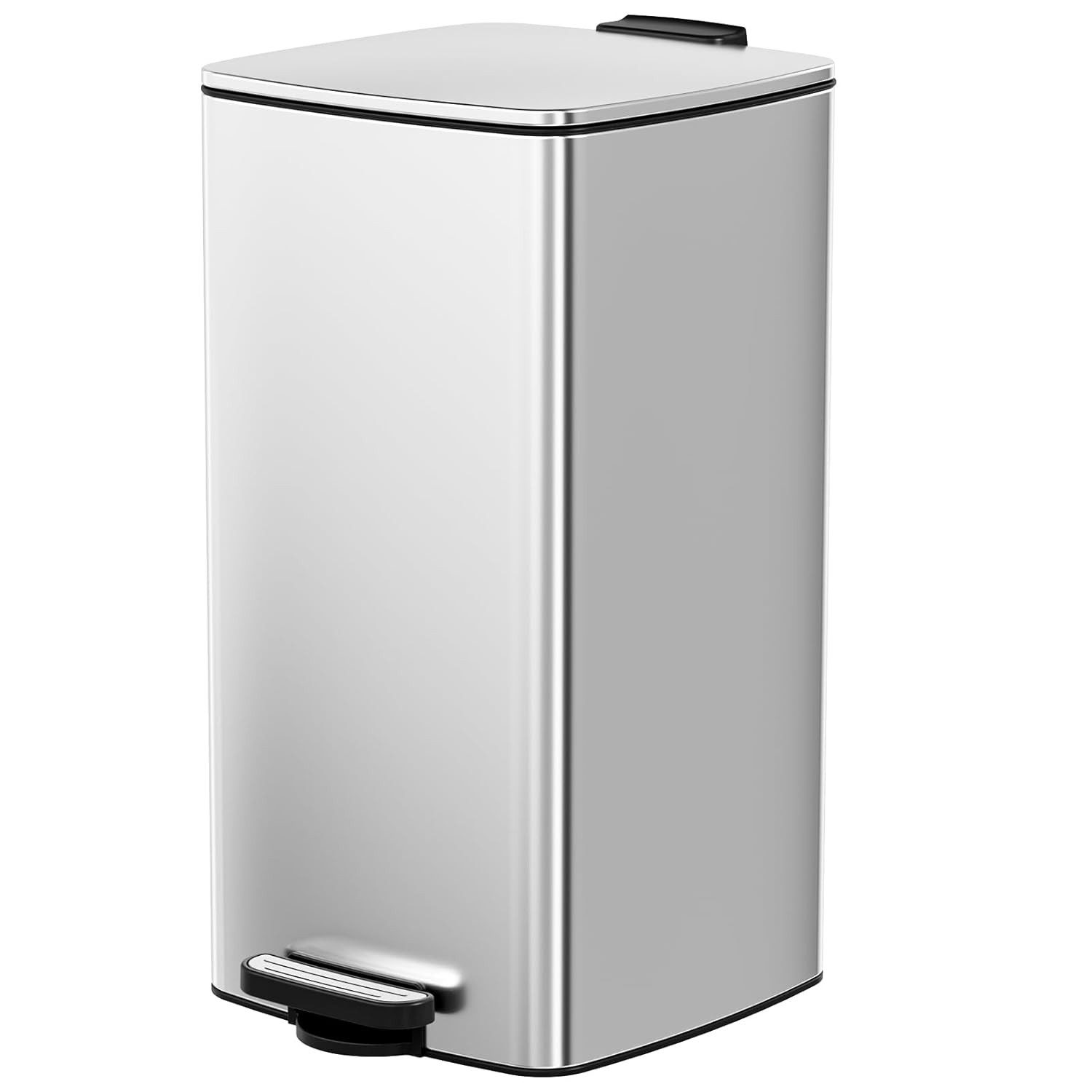 TLGREEN Mülleimer 30L aus Stahl,rechteckiger Abfalleimer mit Soft-Close-Deckel, Pedal und Inneneimer für Küche, Wohnbereich und Büro