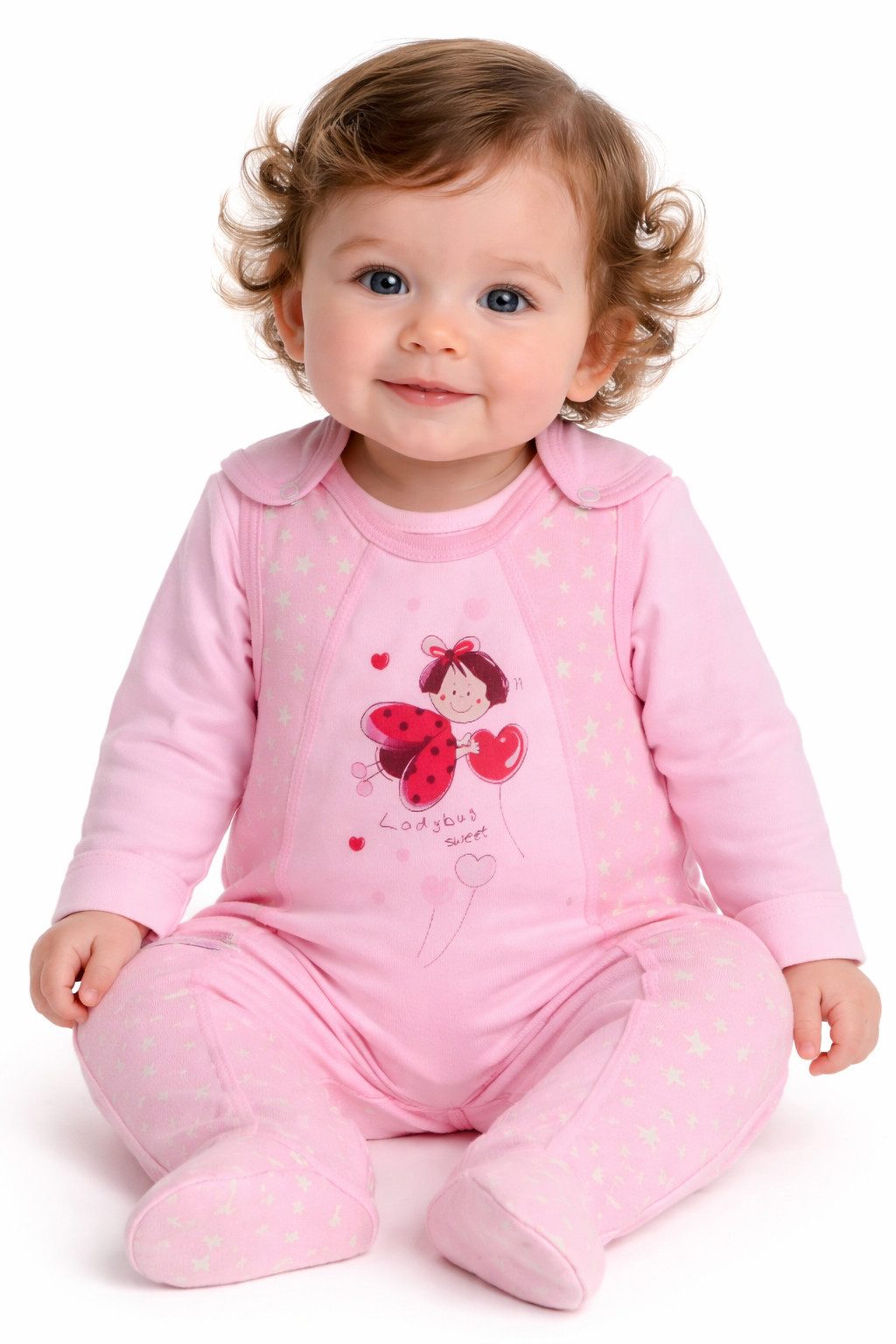 La Bortini Strampler Baby Anzug in Rosa Stramplerhose und Langarmshirt Set aus Baumwolle, mit Sternen, 44 50 56 62 68