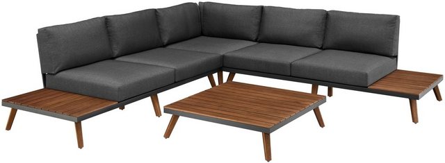 MERXX Loungeset Athen, 15-tlg., Ecklounge, Tisch 95x95 cm, Akazie/Alu