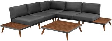 MERXX Gartenlounge-Set Athen, (15-tlg., 1x Eckbank, 1x Tisch 95x95 cm, inkl. Sitz- und Rückenkissen), Aluminiumgestell mit Akazienholz, FSC 100%, Unser Dauertiefpreis