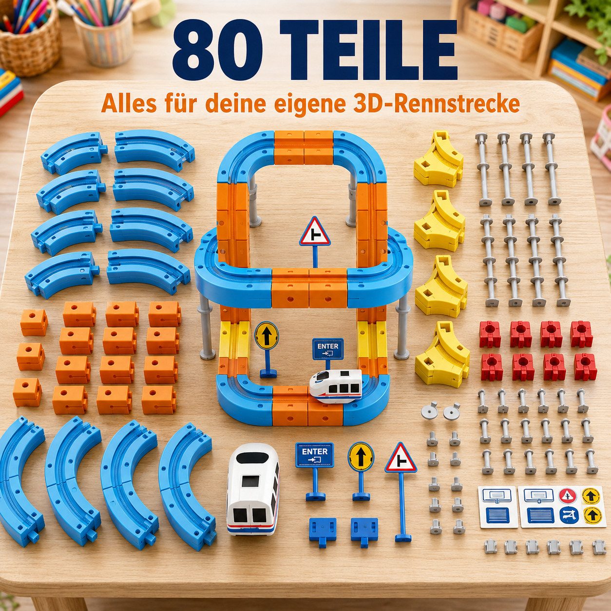 ibettertec Magnetspielbausteine – Bausteine mit Auto für kreatives Bauen Magnetspielbausteine, (Set, 80 St., 80‑teiliges), für abwechslungsreiche Streckenbauwei – Bild 3 von 5