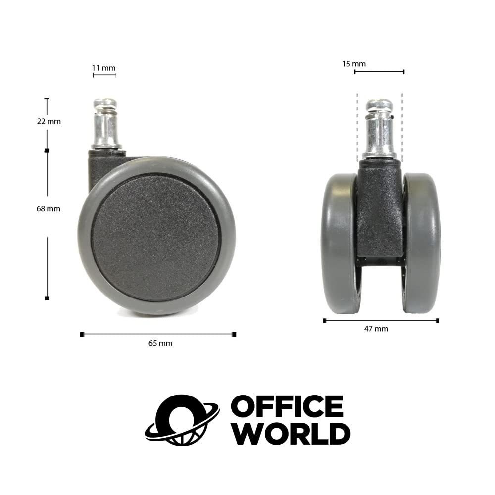 OfficeWorld Stift Ø 11 Ersatzrollen mm Fliesen, Set Laminat, Parkett, Bürostuhl 5er 65mm Range Bürostuhl für