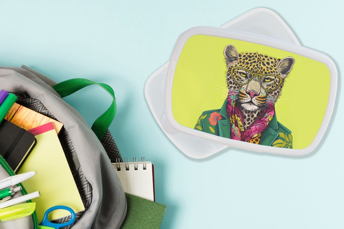Farben, - Brotbox (2-tlg), Panther und MuchoWow - Kinder Brotdose, für Jungs Lunchbox Erwachsene, Brillen - für und Tier Kunststoff, Mädchen weiß