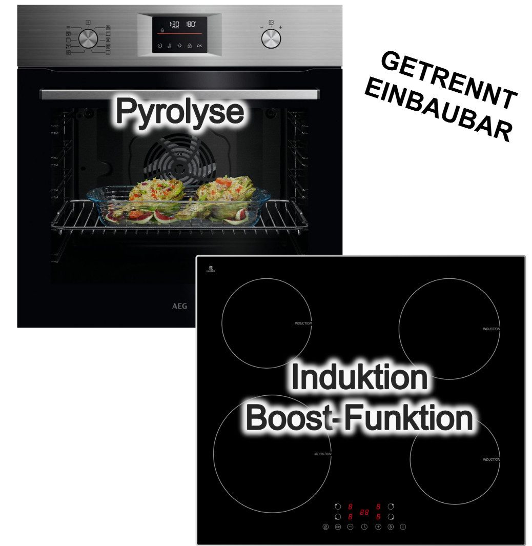 AEG Backofen-Set Backofen AEG Pyrolyse SurroundCook + Induktionsfeld PKM Booster Touch, Pyrolyse-Selbstreinigung