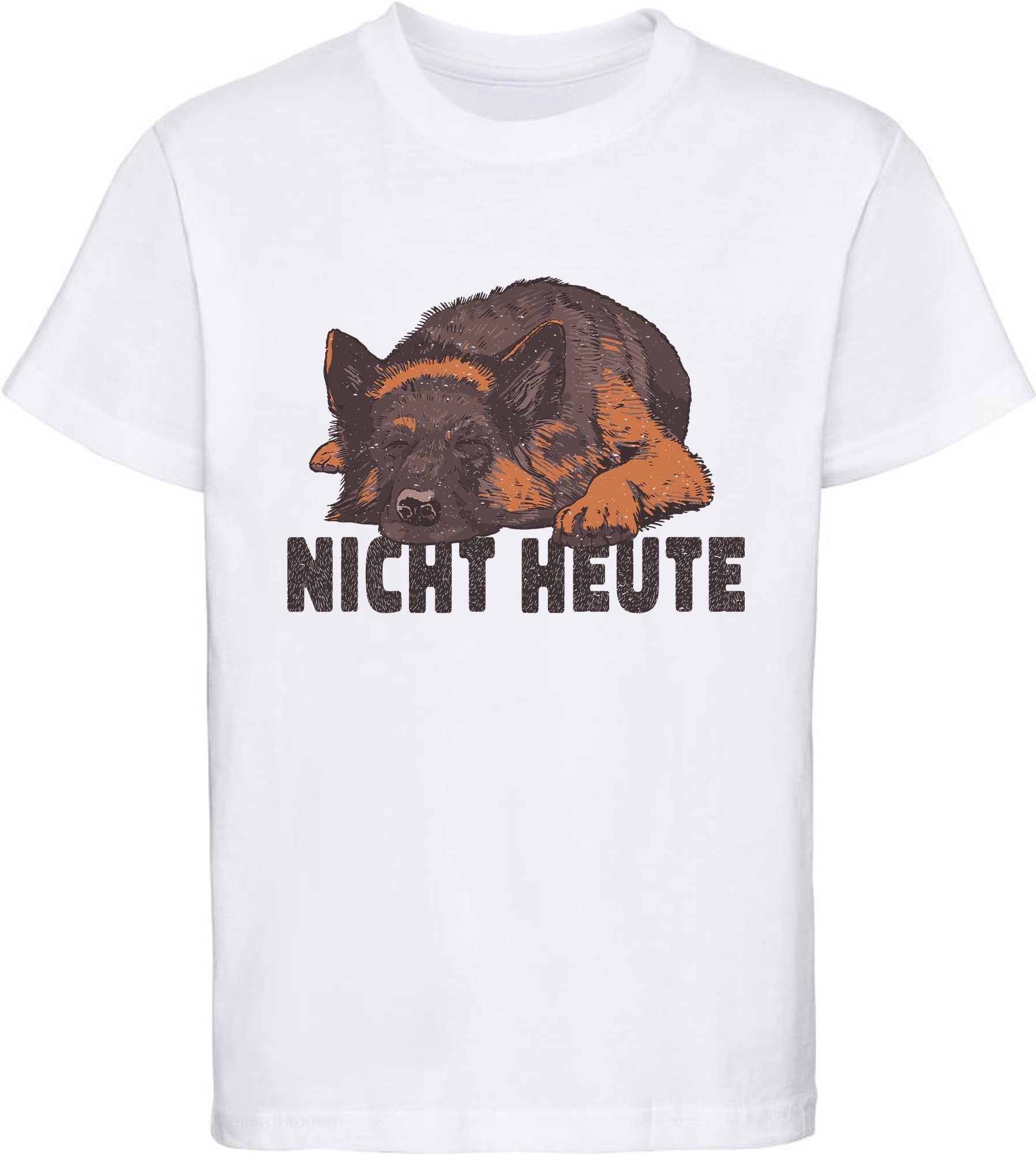 mit Kinder Schäferhund T-Shirt - i233 Aufdruck, Print-Shirt Schlafender bedruckt Hunde Baumwollshirt weiss MyDesign24