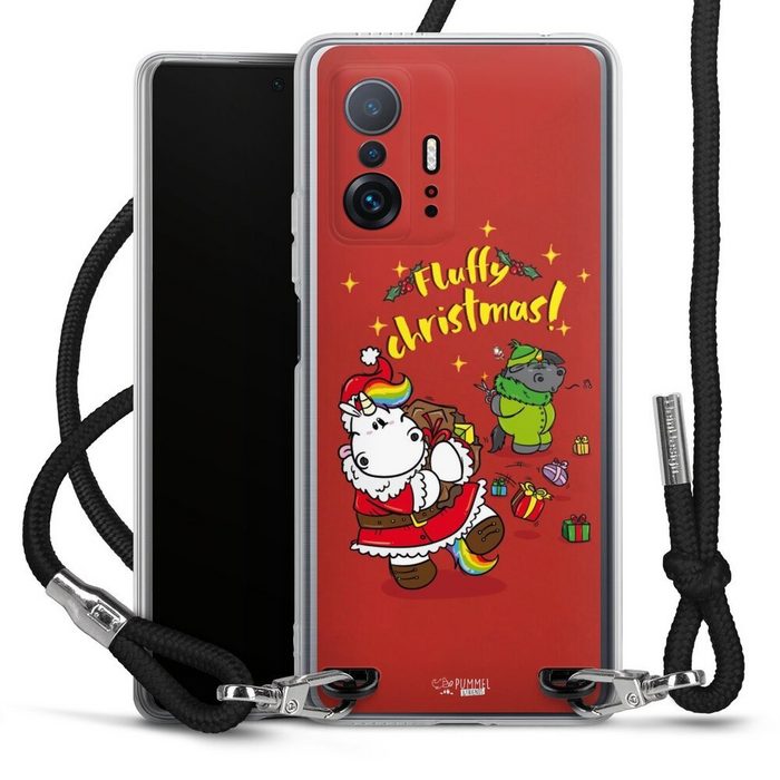 DeinDesign Handyhülle Pummeleinhorn Fluffy Christmas Red Xiaomi 11T Pro 5G Handykette Hülle mit Band Case zum Umhängen