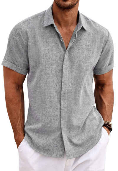 Opspring Kurzarmhemd Herren Hemd Button Down Regular Fit Freizeithemden Sommer Shirt
