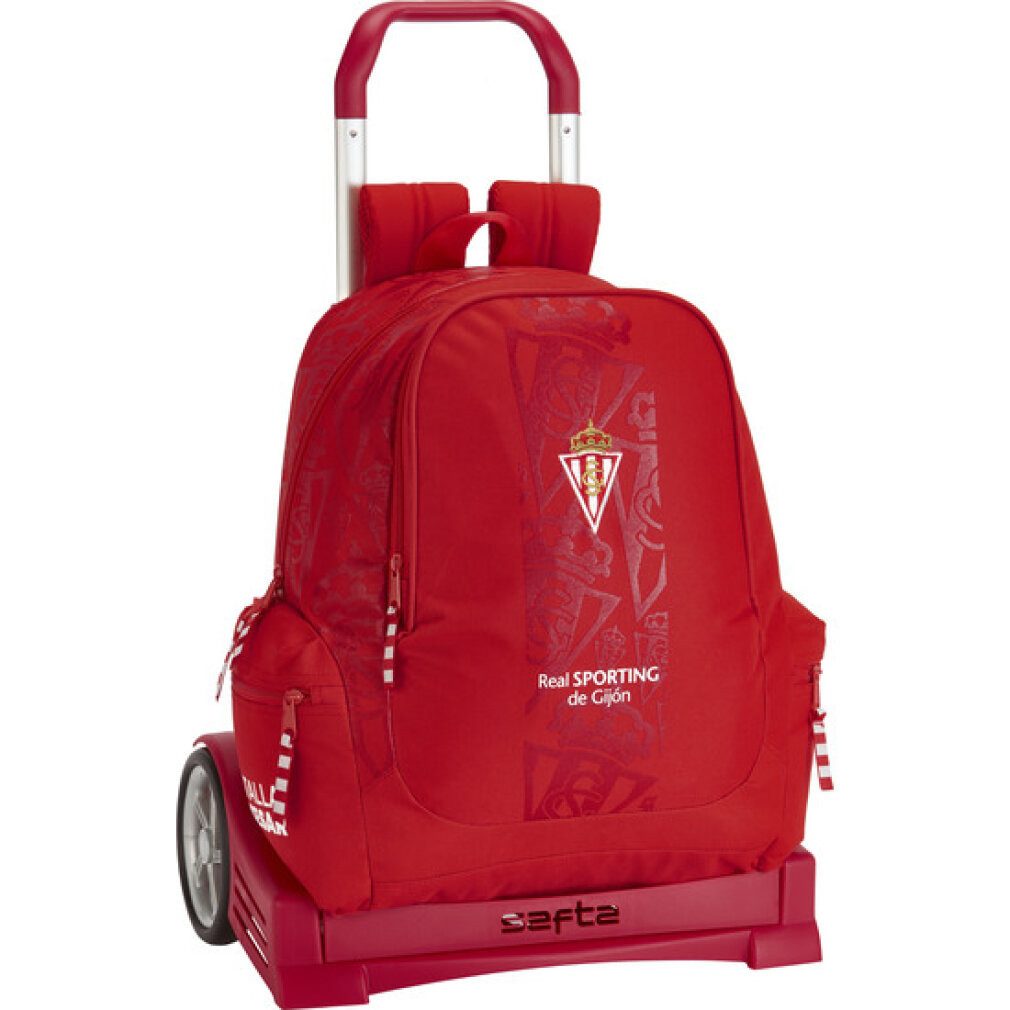 safta Mini Bag Schulrucksack mit Rädern Evolution Real Sporting de Gijón Rot