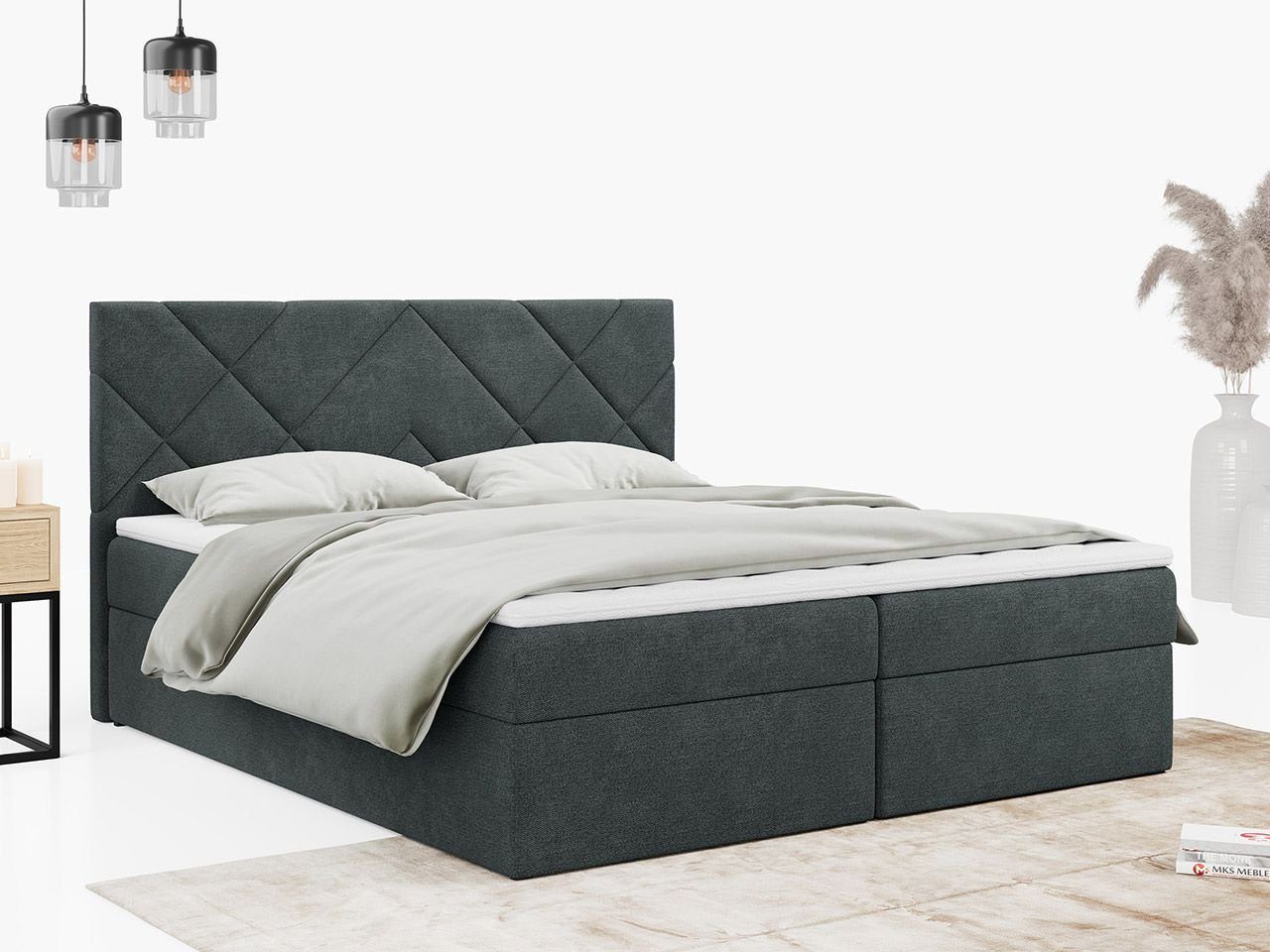 MKS MÖBEL Boxspringbett STELLE 3, Doppelbett mit Bettkasten für Schlafzimmer, mit Multipocket-Matratze