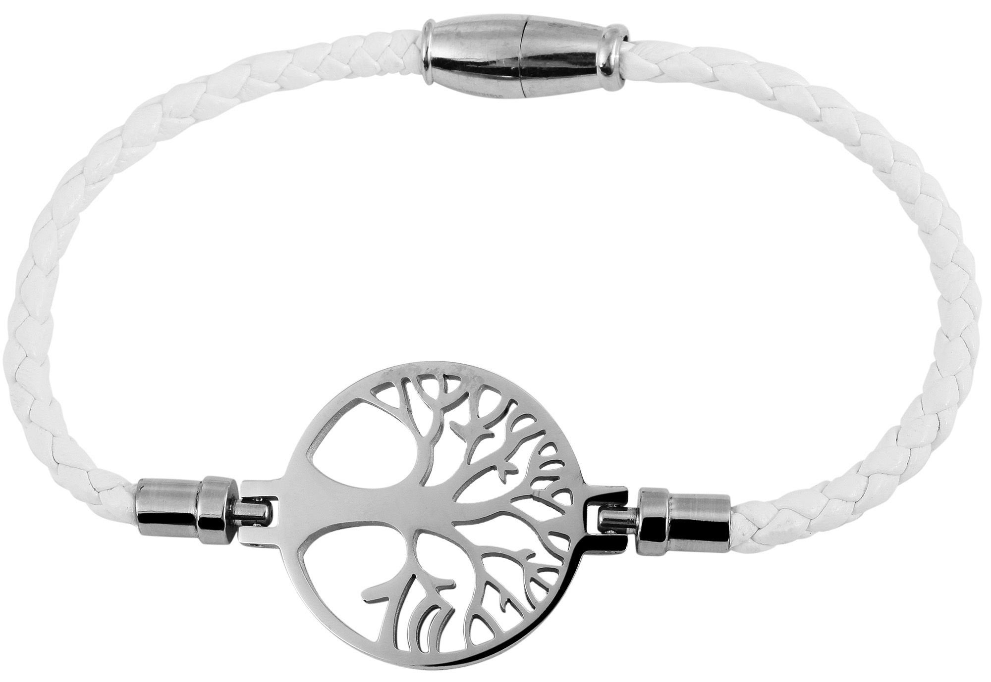 Edelstahlelement Lebensbaum aus Echtleder AKZENT mit Lederarmband Weiß Armband (einzeln) Che