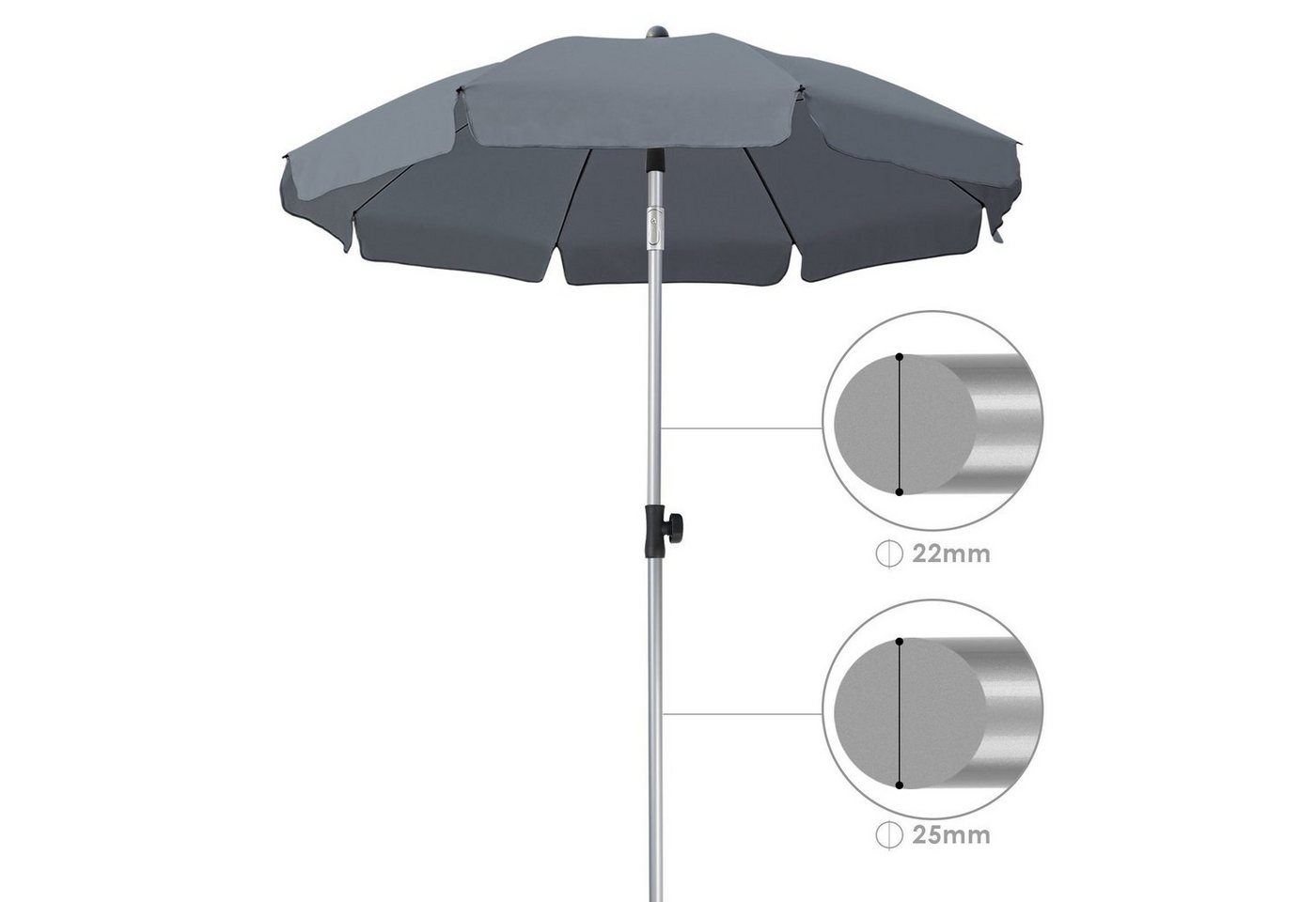 Thumbnail - TLGREEN Sonnenschirm,200 cm,8 Stahlverstrebungen,UV 50+, für Garten,Balkon und Terrasse,200 g/m²