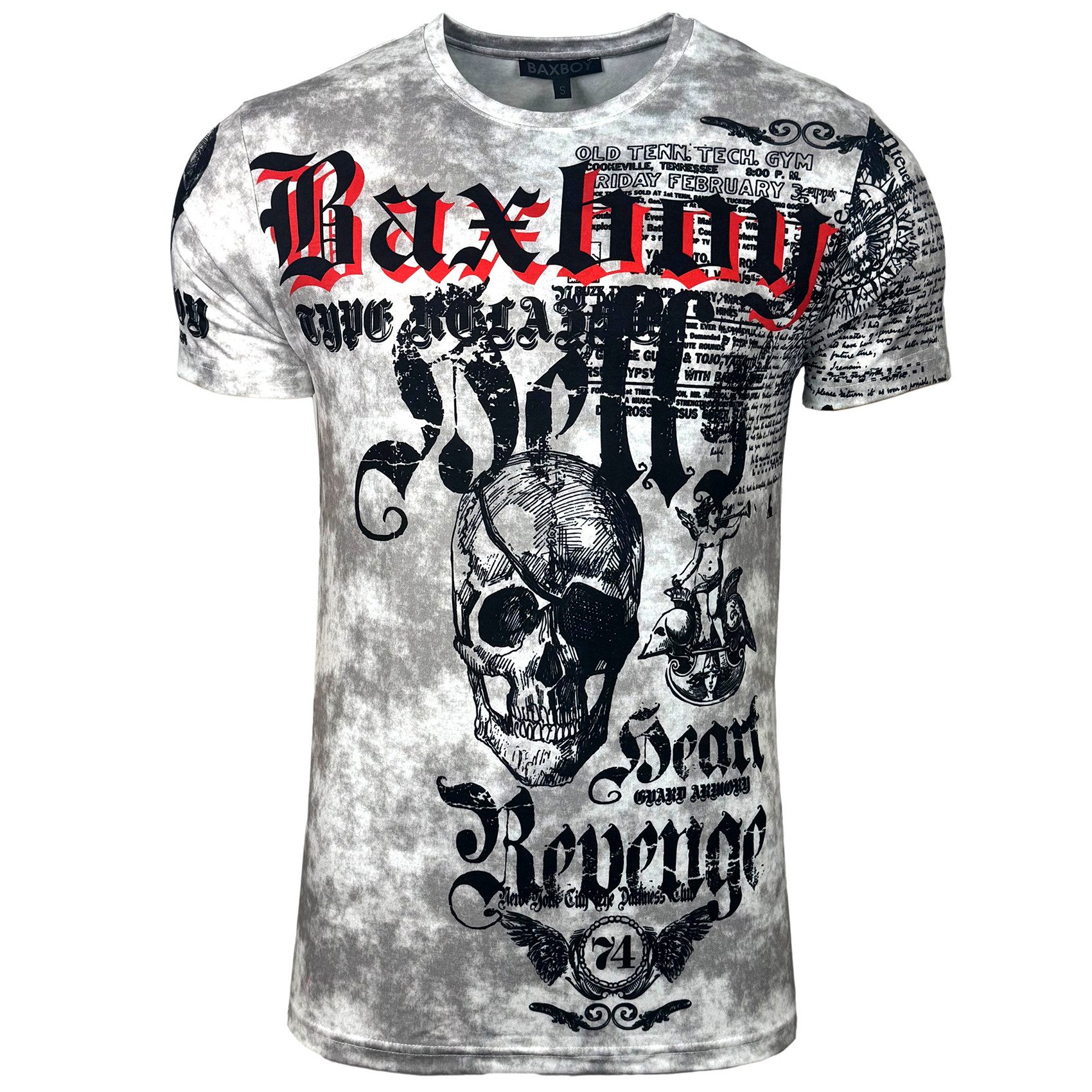 Baxboy T-Shirt Baxboy T-Shirt Oil Washed Totenkopf mit All-Over Print B-06 günstig online kaufen