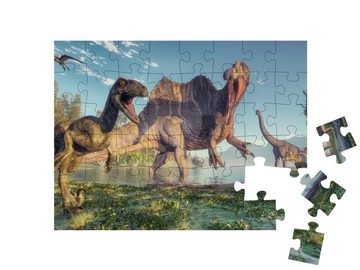 puzzleYOU Puzzle Spinosaurus und Deinonychus, 3D-Illustration, 48 Puzzleteile, puzzleYOU-Kollektionen Dinosaurier, Tiere aus Fantasy & Urzeit