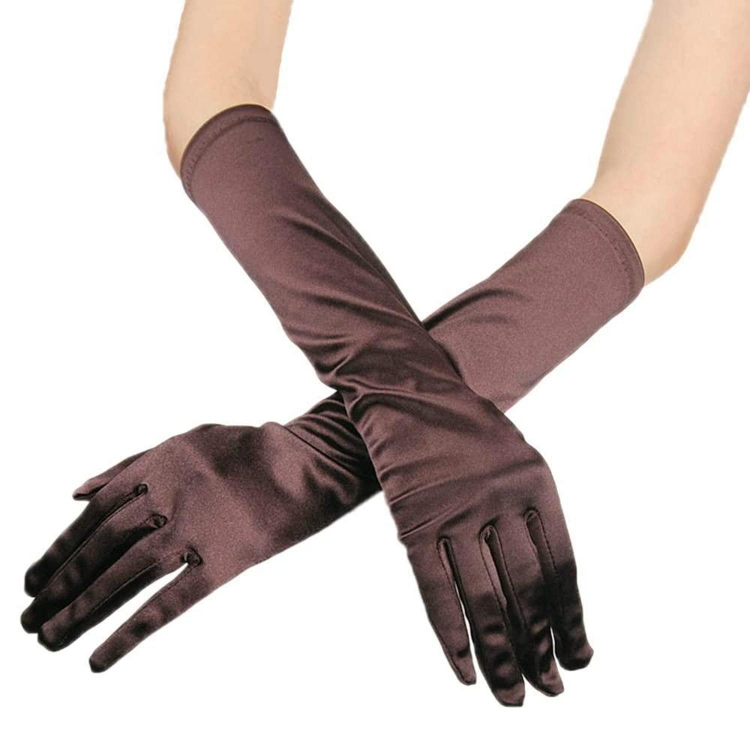 LuxusKollektion Abendhandschuhe Handschuhe Damen mittel lang Kaffee Satin (1-St)