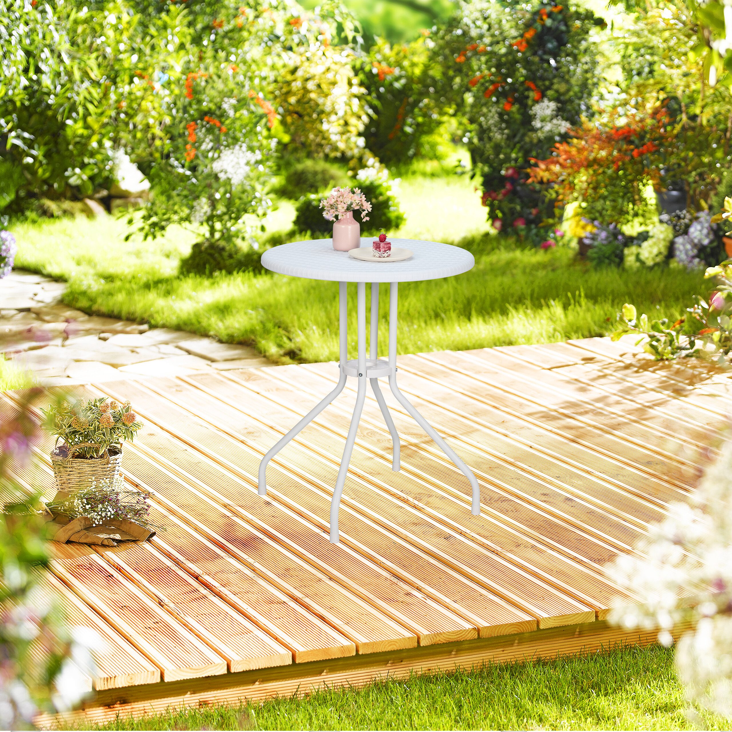 relaxdays Gartentisch Runder Gartentisch in Rattanoptik, günstig online kaufen