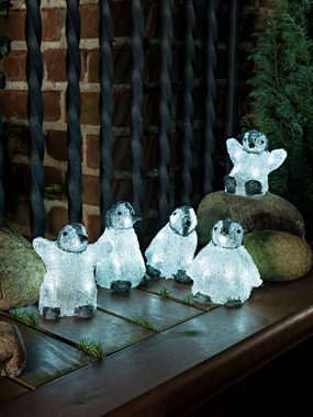 KONSTSMIDE LED Dekofigur Babypinguine, LED fest integriert, Kaltweiß, LED Acryl Babypinguine, 5er-Set, Außenbereich, Außentrafo, Kabel weiß