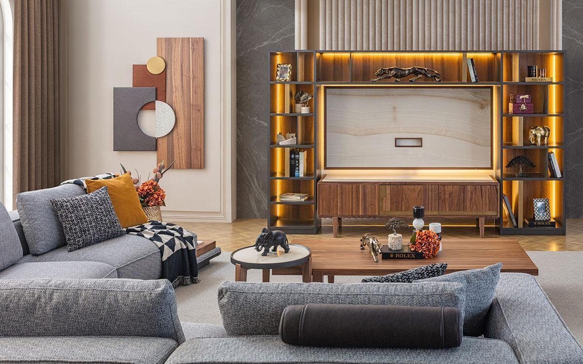 Vitrine, Made In Modern Luxus Stil Wohnzimmer Designer JVmoebel Set Wohnwand Wohnwand Wand Europe
