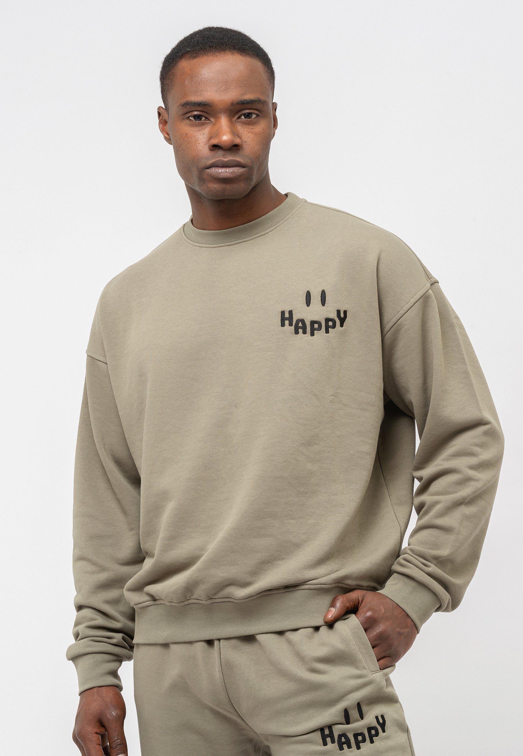 KHAKI Sweatshirt, Design Tom Oversize Barron sportivem Print Freizeitanzug mit Mens Happy Sport