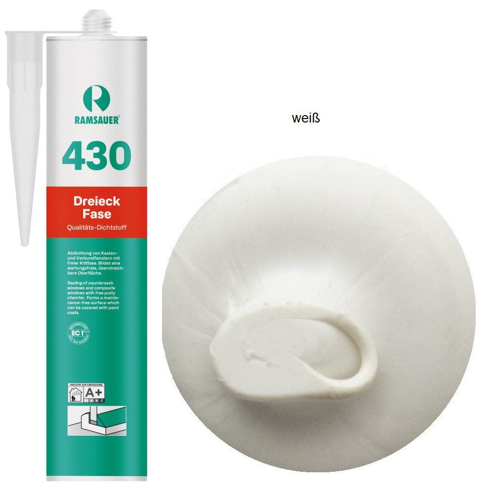 Ramsauer Dichtstoff Ramsauer 430 Dreieckfase Hybrid Fugen Dichtstoff 310ml Kartusche, Fugen Dichtstoff für die Fenster Dreieckfase (Kittfase).