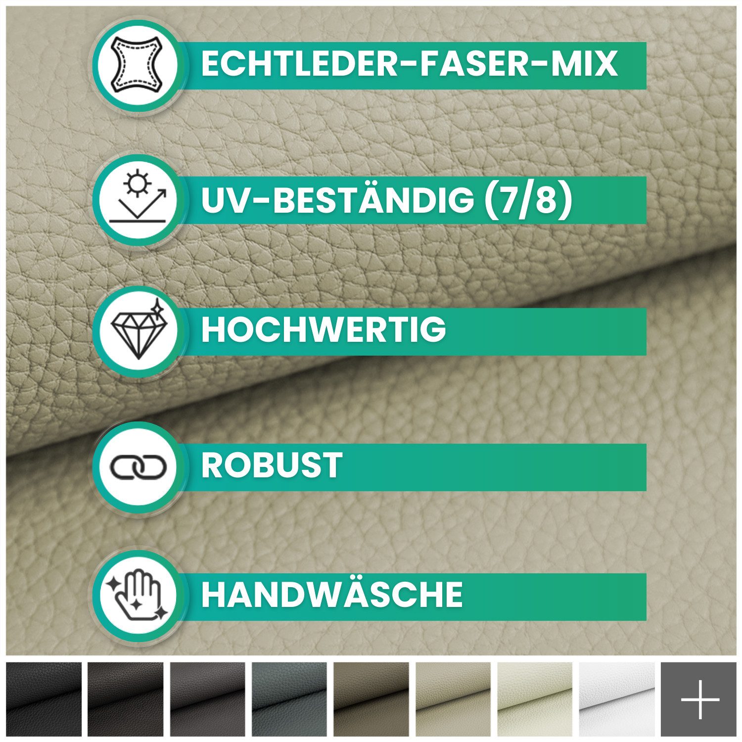 novely® Stoff BINAU Kunstleder - Möbelstoff aus Echtleder-Fasern-Kombi, Robust, Extra Dick, Pflegeleicht, Meterware, 1lfm
