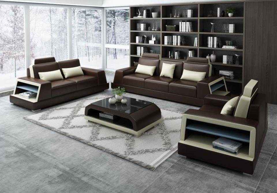 Sofa 3+2+1 JVmoebel Wohnlandschaft Ledersofa Europe Neu, Beige-braune Moderne Made in