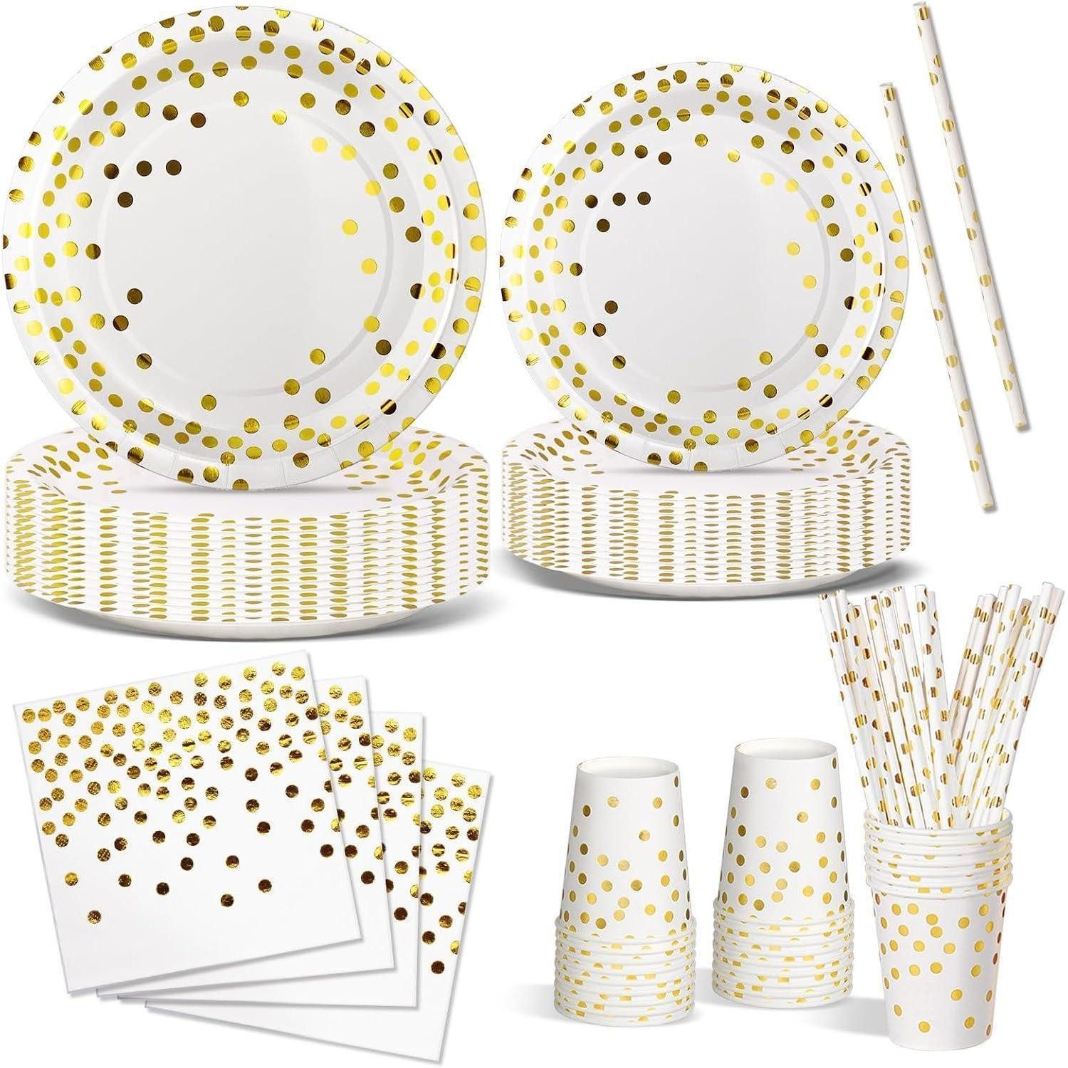 LuxusKollektion Pappteller Partygeschirr Papier 120 Pappteller Servietten Mädchen Weißgold, (120 St)