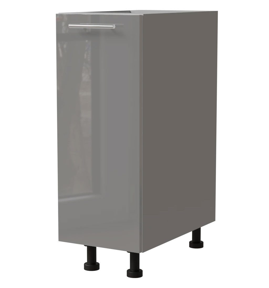 Feldmann-Wohnen Auszugsunterschrank Essen (D1D/30, 1-türig, 1 Einlegeboden, 1-St., moderne Optik, lackierte Fronten, 30x50x82cm) 30x50x82cm grau - grau Hochglanz (ES-D1D/30)