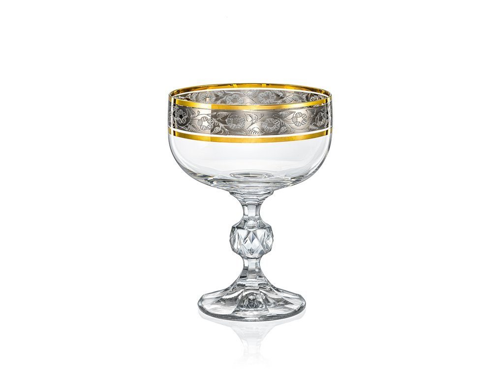 Crystalex Sektglas Claudia Exclusive Gold Platin Sektschale Kristallglas 200 ml 6er Set, Kristallglas, Kristallglas, 6 x Sektschale, Platin gold, Gravur