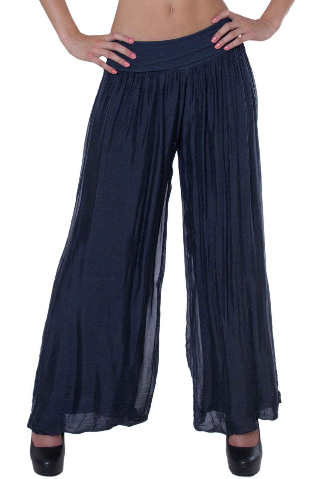 Caspar Palazzohose KHS010 elegante Damen Hose mit Seidenanteil und hohem Stretch Bund dunkelblau